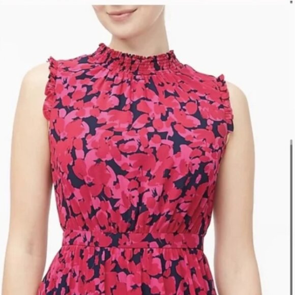 J. Crew Pink Floral Sleeveless Midi Ruffle Dress Size 4 - Picture 4 of 14